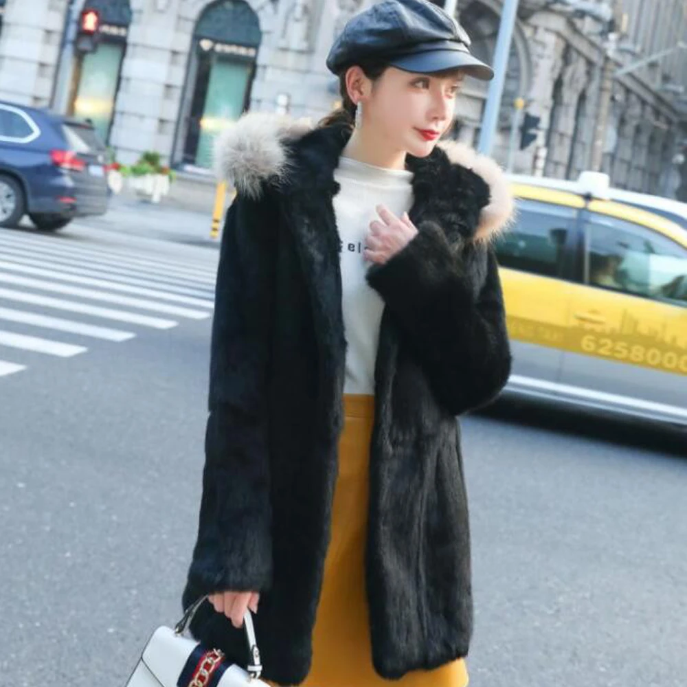 Новинка Натуральная Шуба из натурального кроличьего меха с женская зимняя