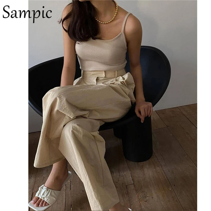 

Sampic Y2K Vintage Casual Women High Waisted Summer Straight Loose Pants Office Ladies OL Streetwear Sexy Trousers Pants 2021