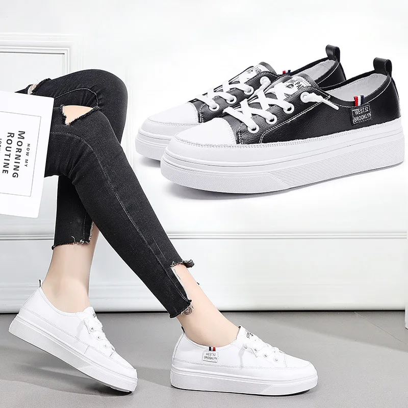 2019 г. Новые белые кожаные туфли на толстой подошве модная повседневная женская