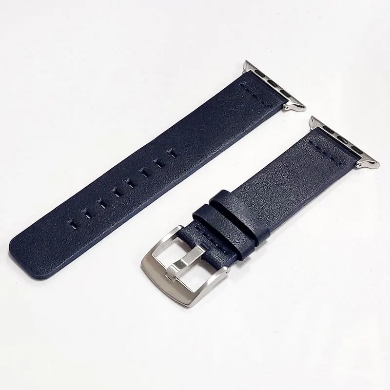 Ремешок из натуральной кожи для Apple Watch 4, 3, спортивный ремешок для часов, быстросъемный браслет-петля 38, 40, 42, 44 мм, разъем - Цвет ремешка: Silver Midnight Blue
