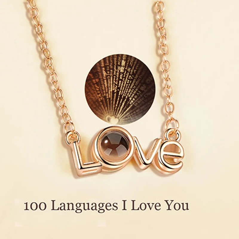 2019 Новый Розовое золото серебро 100 Язык I love You ожерелье памяти прожекторный