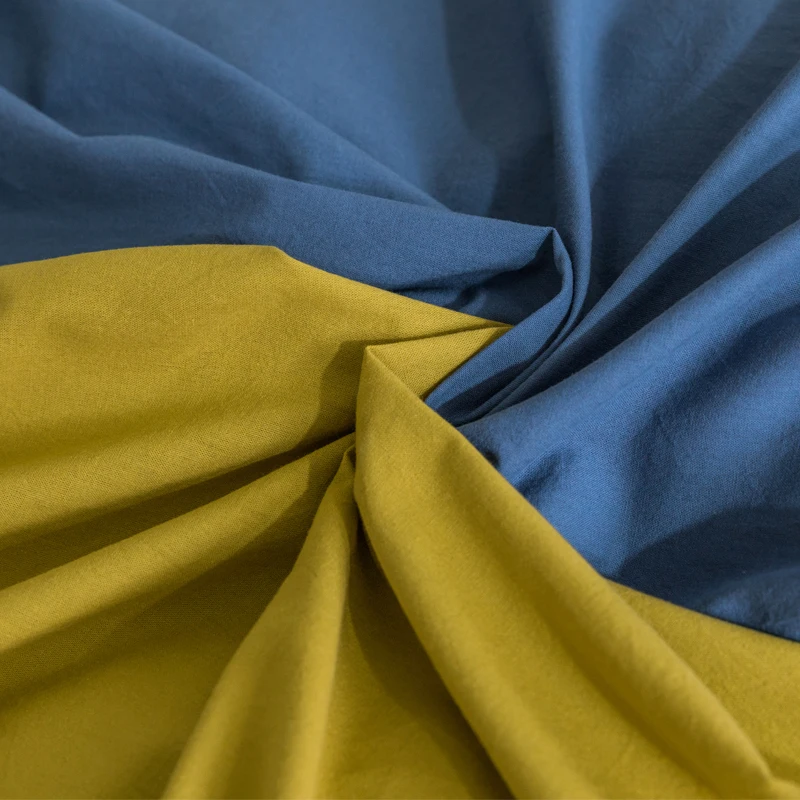 

100% Cotton Bedding Set AB Version Duvet Cover Quilt Soild Color Queen Yellow Blue 87x94 In Breathable Comfortable