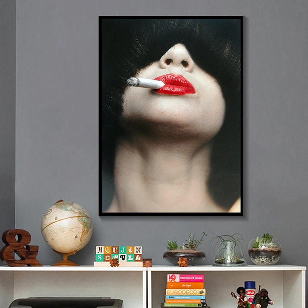 

Woman Smoking Hair Covering Eyes Painting Canvas Cuadros Posters and Prints Scandinavian Wall Picture for Living Room Home Decor