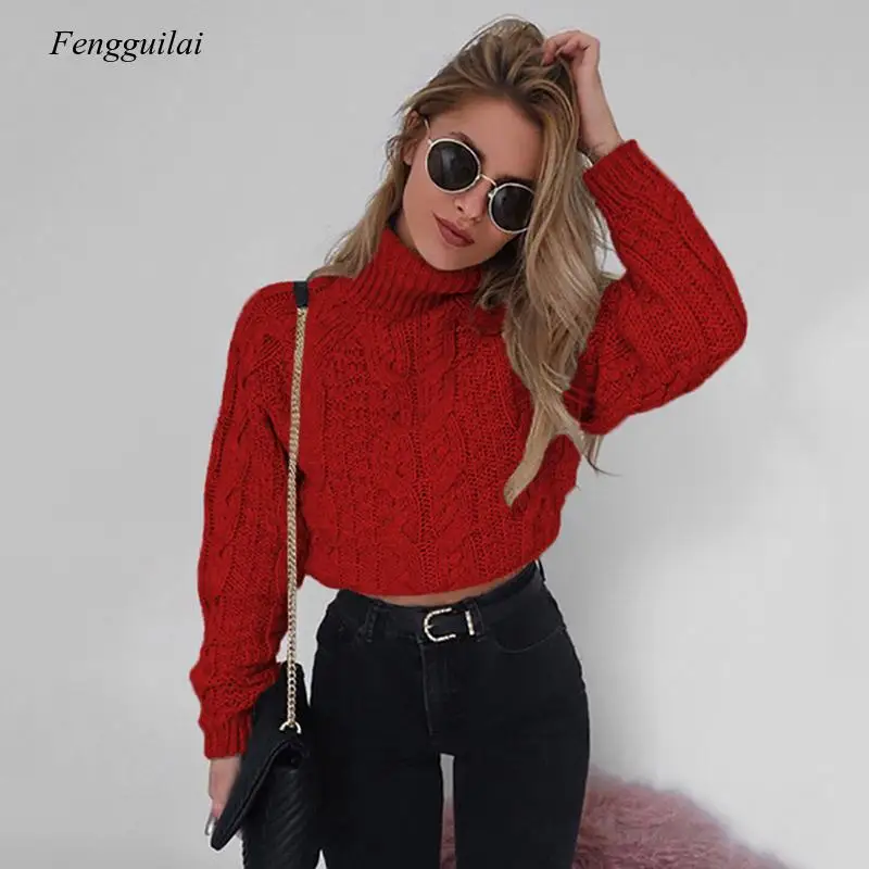 

Turtlenecks Sweaters for Women Fashion Slim Cropped Jumpers Knitwear Autumn Fashion Solid Pullover Female Basic