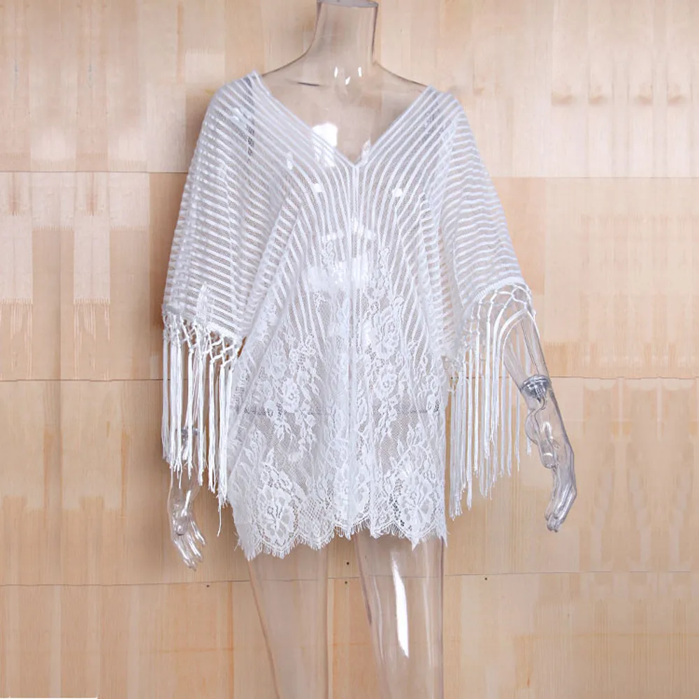

2020 New Bikini Women Bathing Bikini Swimsuit Swimwear Crochet Smock Fringed Beach Cover Up