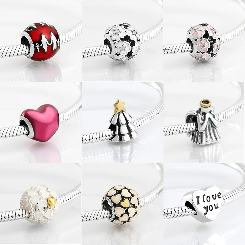 

New 925 Sterling Silver Love Family Enamel Round shape CZ Beads Fit Original Charms JIUHAO Bracelet Bead Jewelry making Bijoux