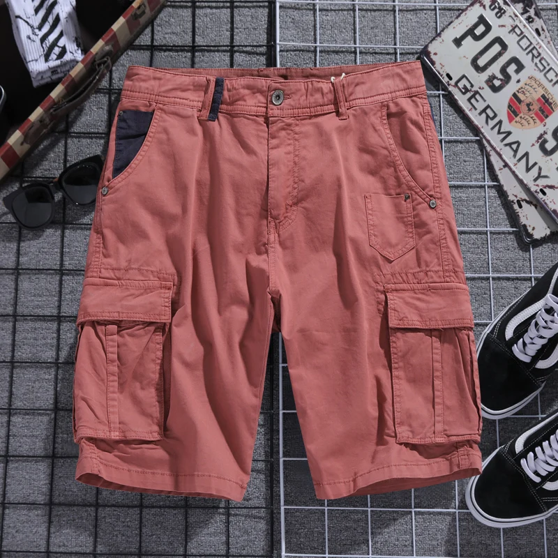 

Cargo Shorts Men Fashion Casual Loose Cotton Men's Cargo Multi-pocket Shorts Mens Solid Color Zipper Shorts Streetwear