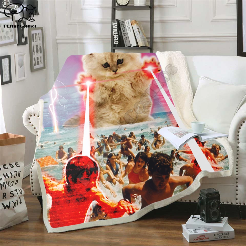Флисовое одеяло с котенком плюшевое 3d покрывало для взрослых из шерпы стиль