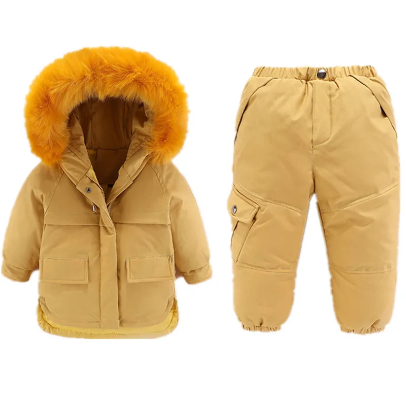 

Winter Warm Thick Kids Clothing Sets Baby Overcoat Sets Girls Snowsuit Fur Collar Hooded Jacket Coat + Pant Baby Girls Down Set