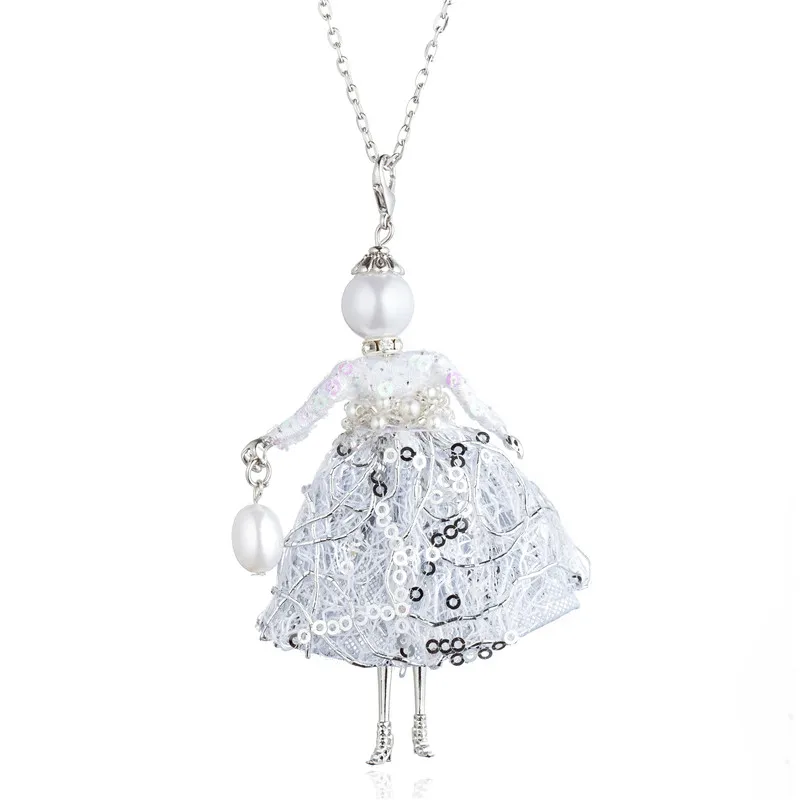 white pearl Горячая черная шляпа Кукла Ожерелье s серебряное крыло блесток полоса платье сплав ожерелье Женская подвеска для лучших друзей ткань аксессуары - Окраска металла: white pearl