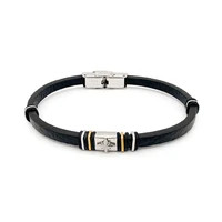 runda mens leather bracelet black 21cm nautical compass 316l stainless steel jewelry new fashion product