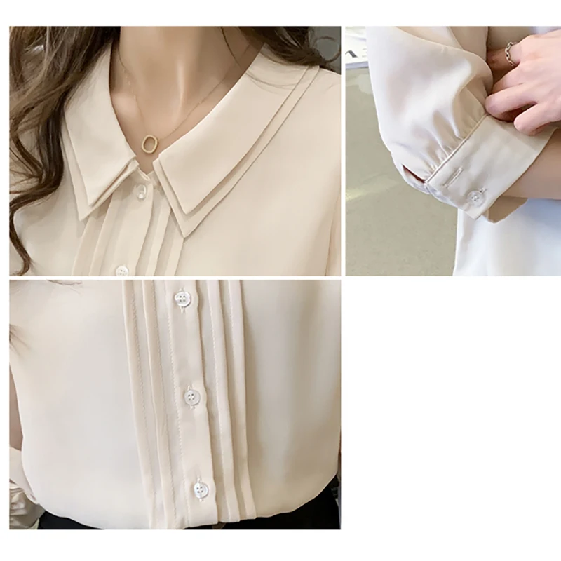 

LJSXLS 2021 Double-layer Collar Half Sleeve Blouses Women Folds Button Tops Apricot Loose Pullover Shirt Summer Ladies Clothes