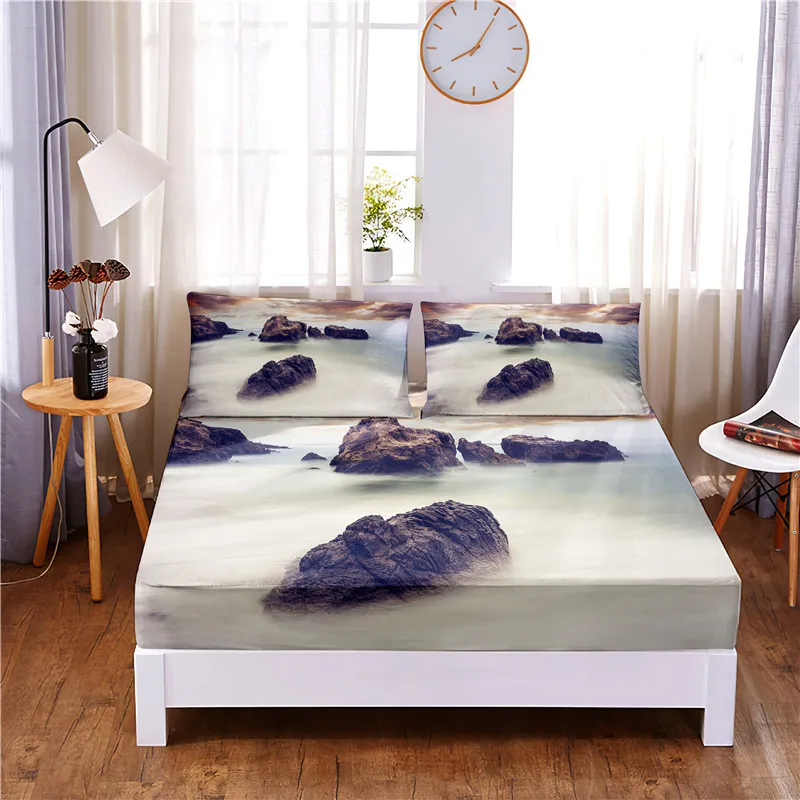 

Sandy Beach 3pc Polyester Solid Fitted Sheet Mattress Cover Four Corners With Elastic Band Bed Sheet(2 pillowcases)