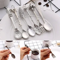 6 pcs vintage spoons fork mini royal style metal gold carved coffee snacks fruit prikkers dessert fork kitchen tool teaspoon