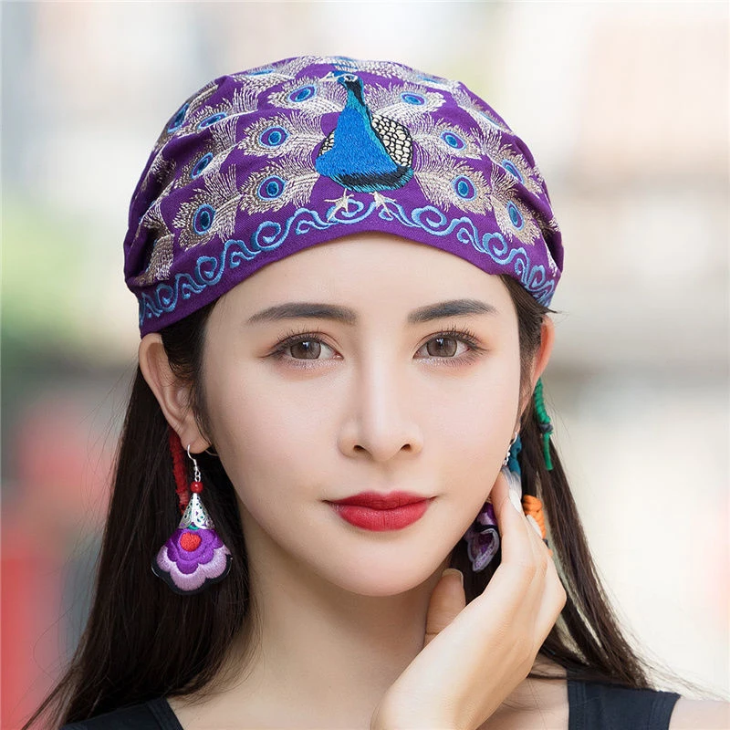 

Women Headbands Peacock Embroidery Wide Stretch Striped Headpiece Elastic Exotic Sports Boho Hair Bands Turban Head Wrap