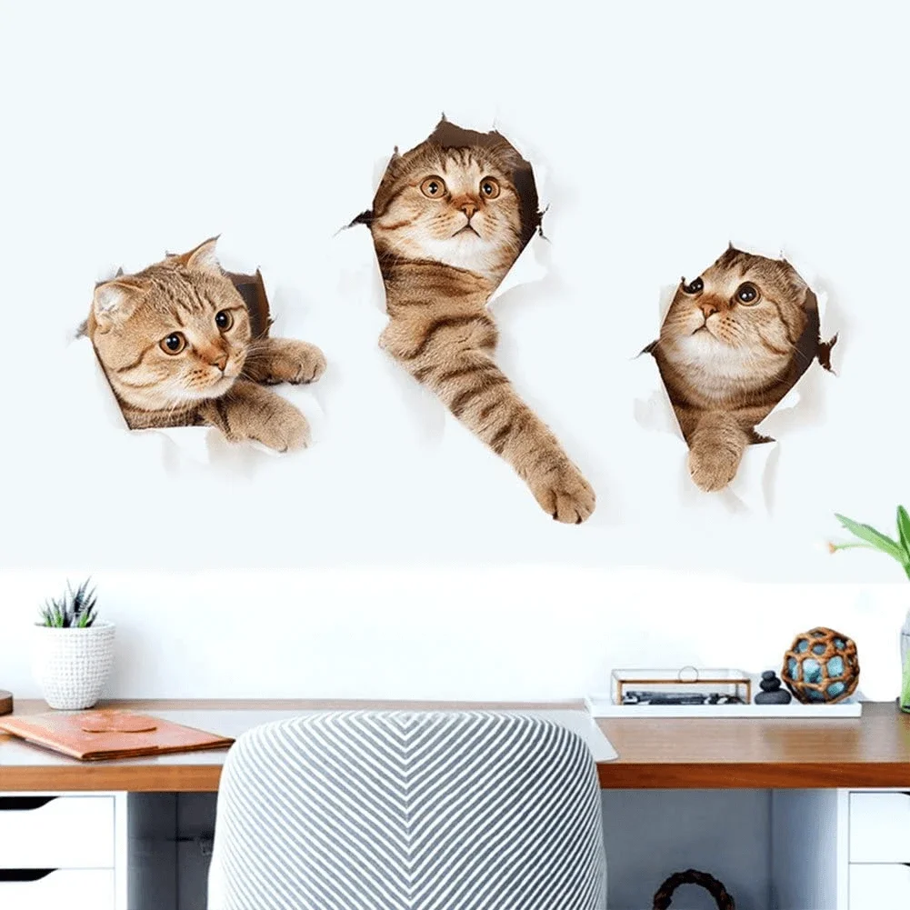 

Removable 3D Cartoon Animal Cats Wall Stickers Hole View Vivid Dogs Bathroom for Home Decoration Animal Vinyl Decals Art Sticker