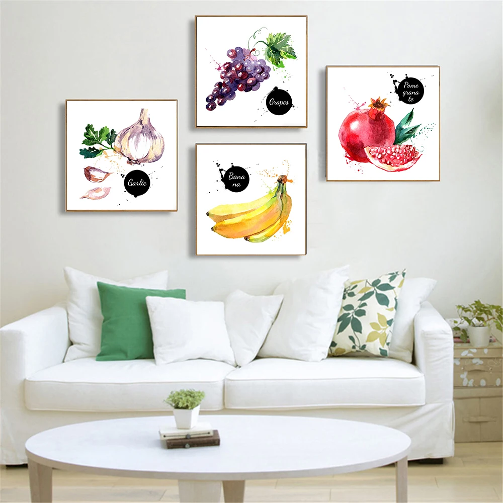 Акварель для фруктов и овощей Кухня Wall Art Украшение ананасов Арбузов маракуйя