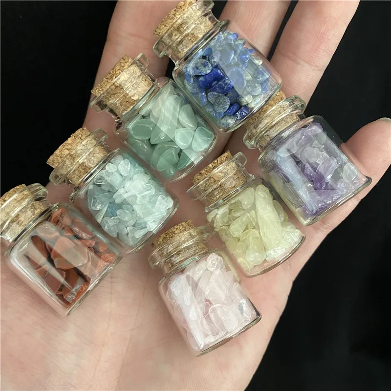 

7PC Natural Crystal Glass Wishing Bottle Home Decor Healing Stone Rose Quartz Amethyst Drifting Bottle Seven Chakras Stone