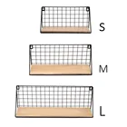Настенный стеллаж для хранения, железная плавающая полка для дисплея, проволочный деревянный Органайзер, держатель для гостиной, домашняя декоративная настенная корзина