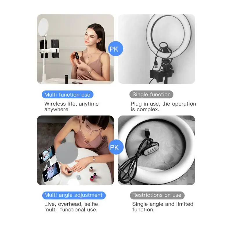 

Portable Phone Holder Stand With Dimmable LED Selfie Fill Light Lamp For Work Filming And Video One-piece Folding Stands