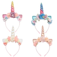 cute unicorn headband birthday party handmade kids sweet flower horn hair band fashion floral crown headwear hair accessories