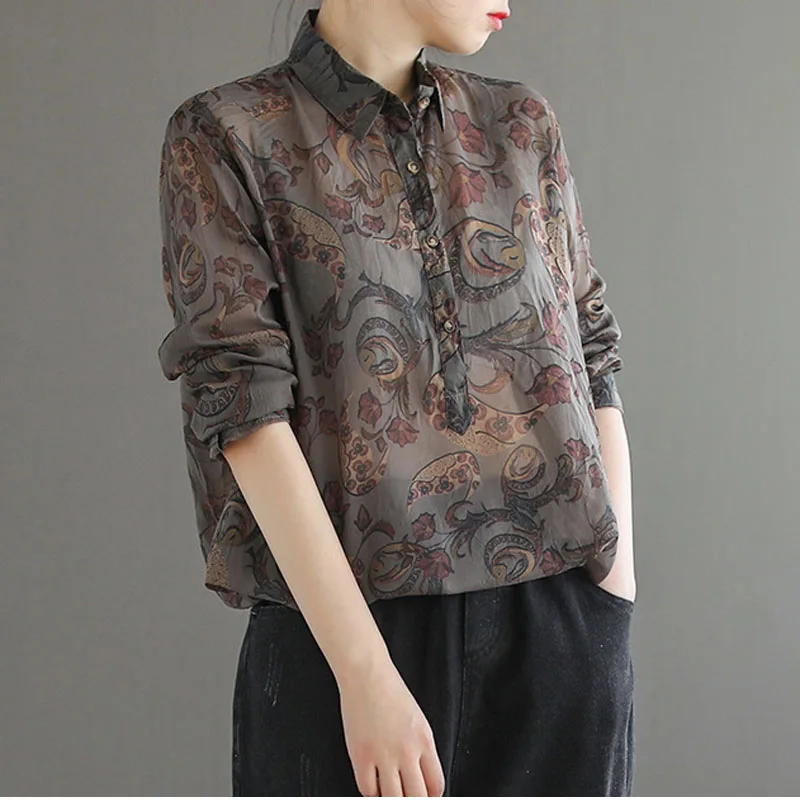 Рубашка женская льняная с длинным рукавом Свободный Топ в литературном стиле