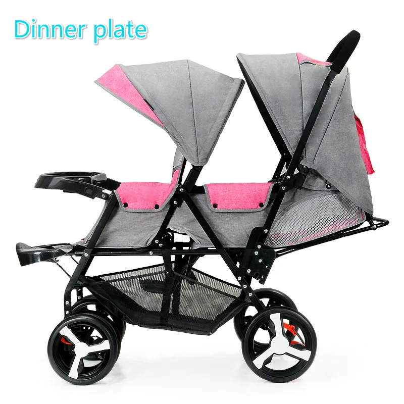 Baby Twin Stroller Front and Rear Seat Flat Lie Double Stroller Portable Folding Baby Stroller 2 In 1 Newborn Twins Baby Cart