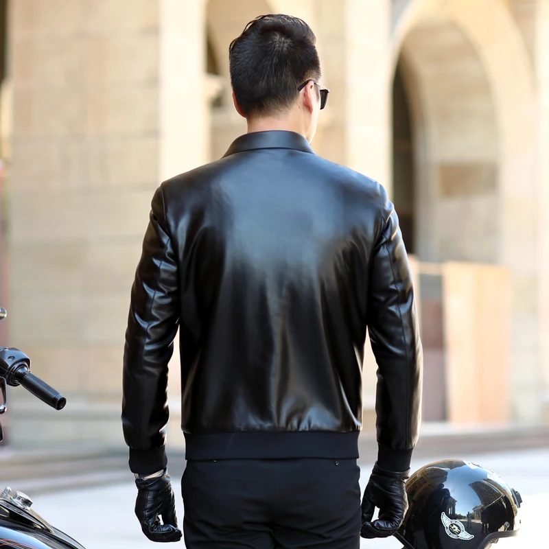 Модная мужская зимняя теплая куртка-бомбер из искусственной кожи утолщенная