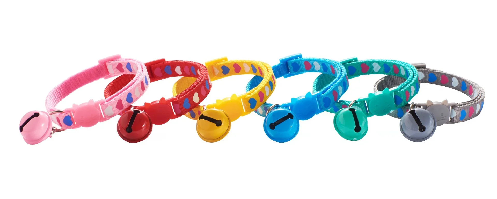 

100PCS Dog Collar With Big Bell Safety Buckle Love Heart Print Neck Ring Cat Head Buckle Collar Adjustable Strap Dog Supplies