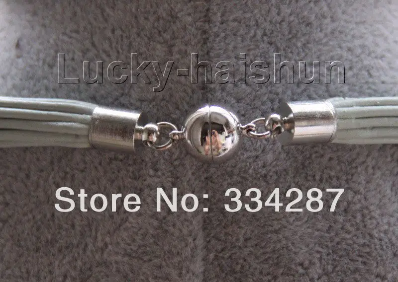 

16" 15row 14mm pink-purple pearls white leather Pendant necklace