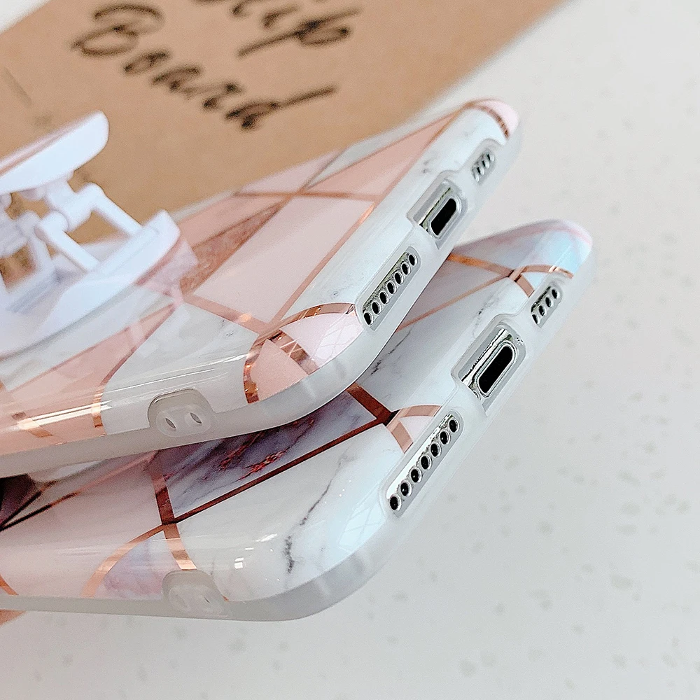 Plated Geometric Marble Strech Holder Phone Case For iPhone 11 Pro Max XR X XS 7 8 6S Plus Soft IMD Cover Bag | Мобильные телефоны