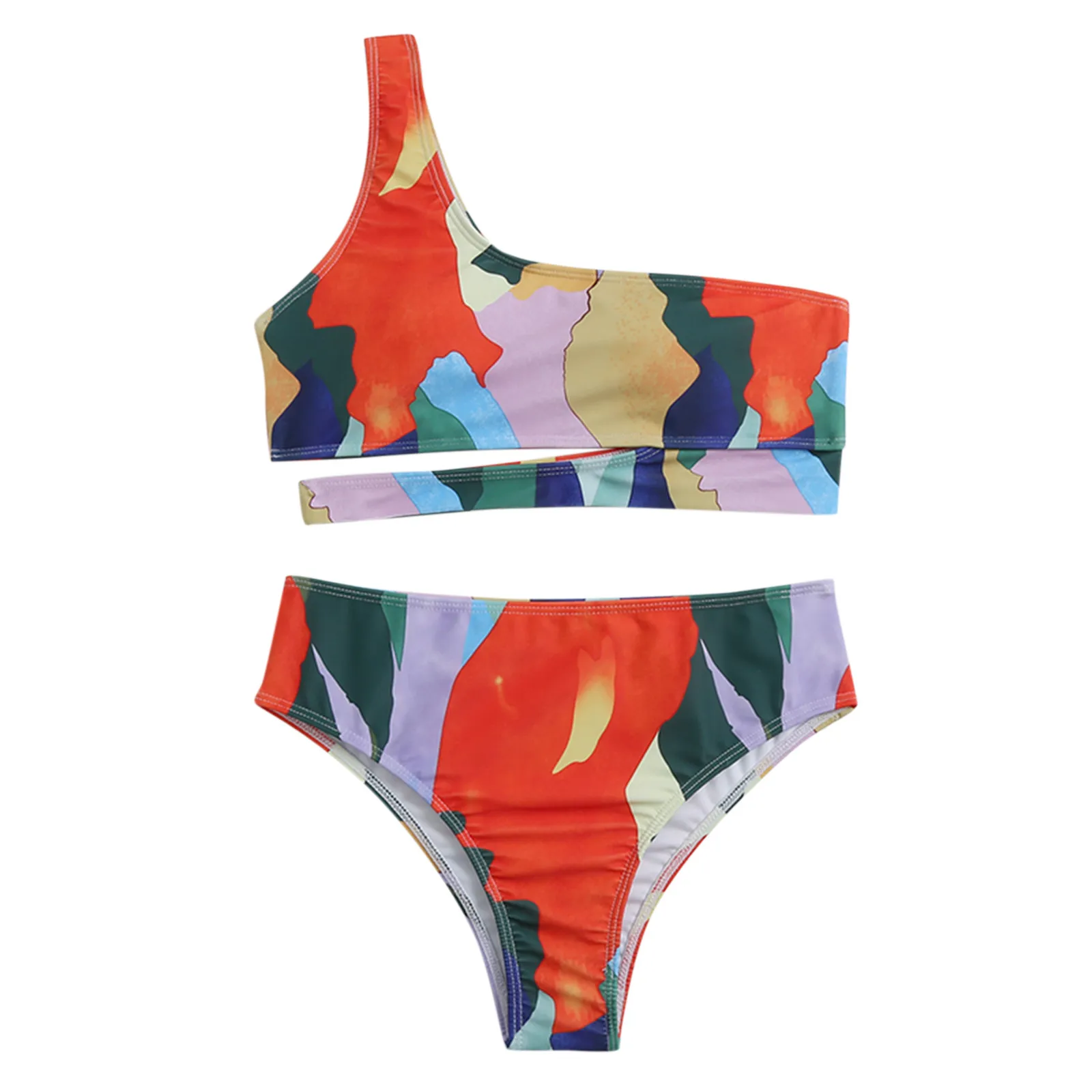 

Sexy Bikinis Women 2021 New Printed One Shoulder Swimwears High Waist Swimsuit Bandage Bathing Suits Beach Wear Biquini Sets