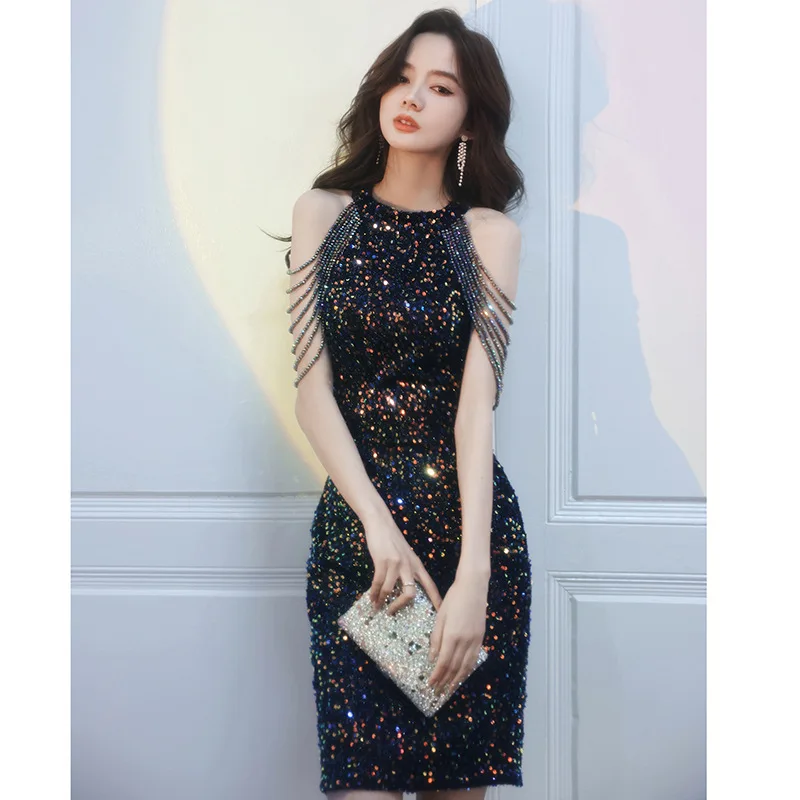 

Sexy Sequins Tassel O-Neck Dress Women Off Shoulder Bodycon Black Gold Party Dress Long Maxi Dresses Vestidos Verano Sundress