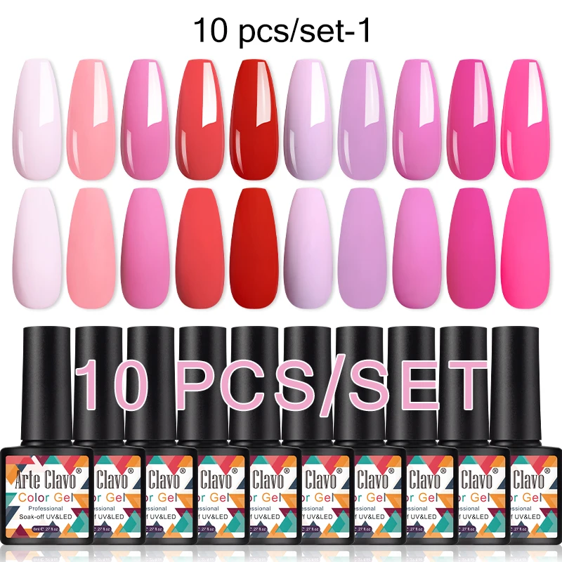 

Arte Clavo 10pcs/Set Color Gel Nail Polish Set 130 Colors Semi Permanent UV&LED Gel Varnish Soak Off Nail Lacquers Base Top Coat