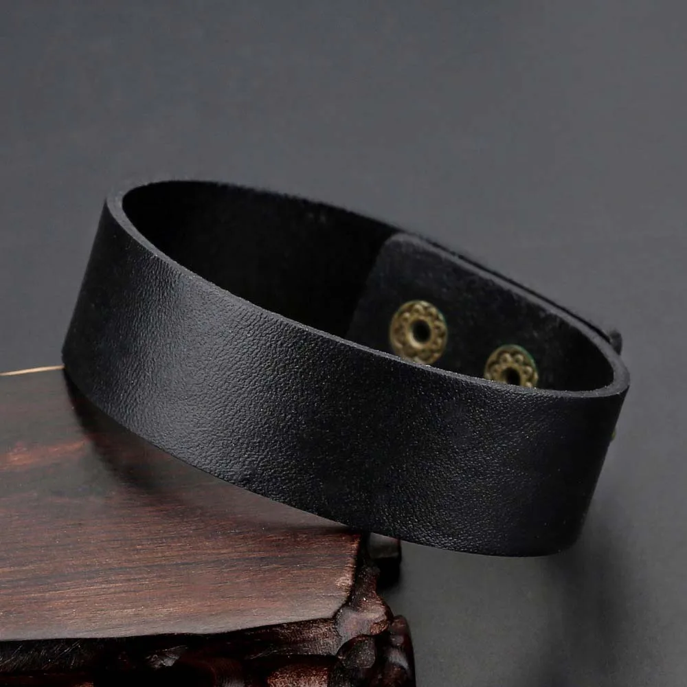 Punk Bracelet Black Dark Brown PU Leather with Rivets Charm Macrame Unisex Wide Big Bangle Men Women Fashion Jewelry | Украшения и