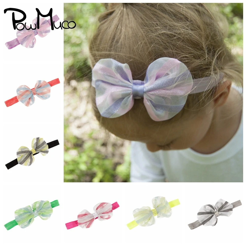 Модная полосатая сетчатая пряжа Powmuco с бантом Детская эластичная повязка на