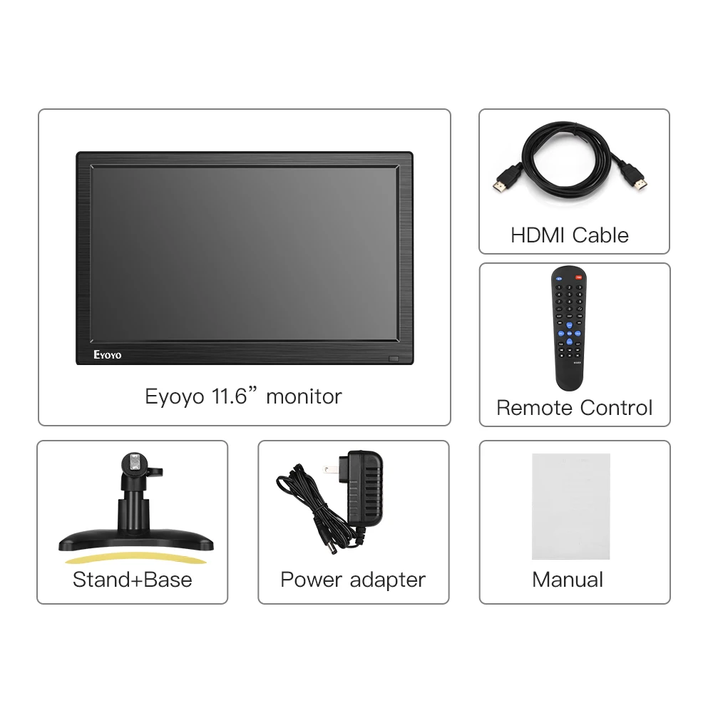 Eyoyo EM12D 12&quot IPS PC TV Monitor LCD Screen HD 1366x768 with HDMI BNC VGA AV USB For Computer Raspberry CCTV Security Display |