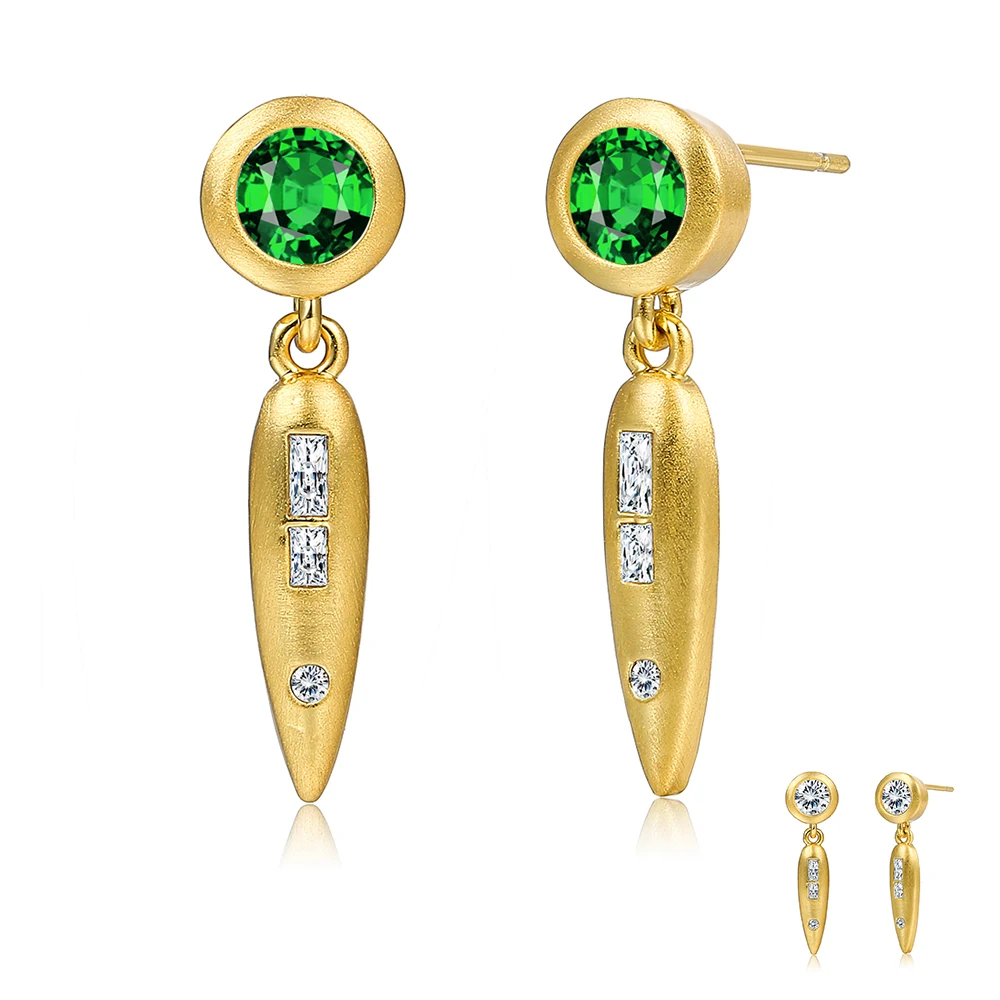 

Golden Color Water Drop Earring For Women Green And White Cubic Zirconia Setting Trendy Jewelry Sweet Cute Tassels New Sale 2021