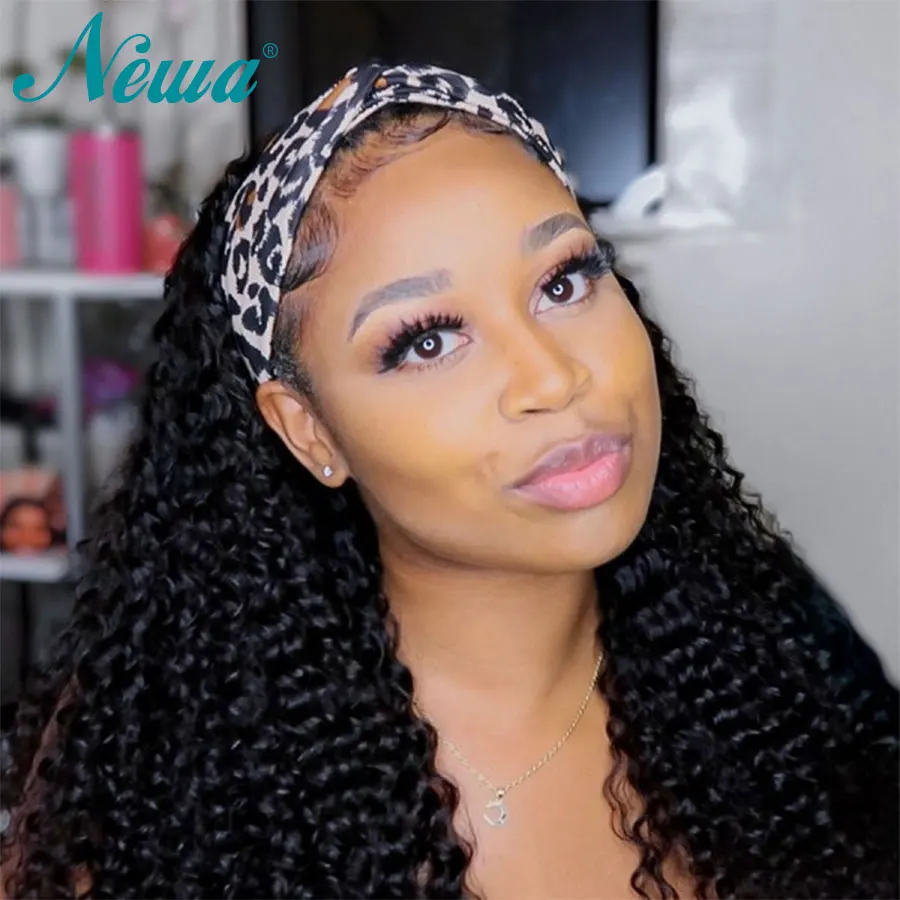 Newa Hair Headband Wig Human Hair Wigs For Black Women Glueless Curly Head band Wigs Brazilian Remy Human Hair Scarf Wigs 150%