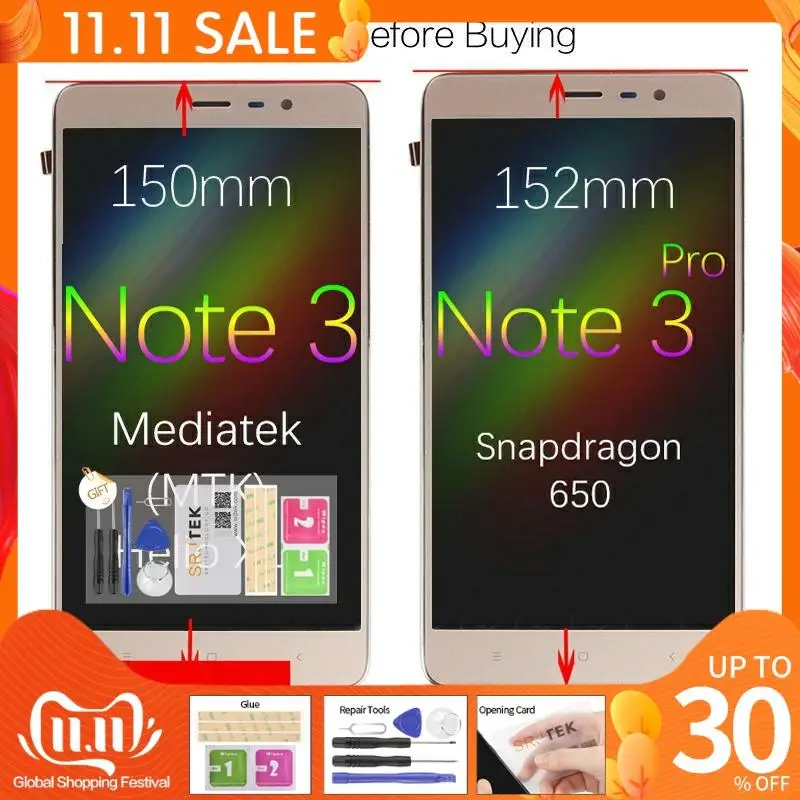 Оригинальный 150 мм MTK для XIAOMI Redmi Note 3 ЖК-дисплей сенсорный экран с рамкой 152 Pro LCD SE