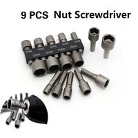 9pcs 5 13mm hexagon nut driver drill bit socket screwdriver wrench set for electric screwdriver handle tools no magnetic