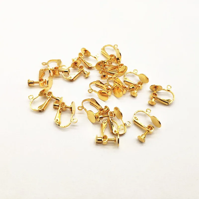 Gold color Новое поступление! Медь 18x17 мм 100 шт./лот винт уха клип Настройки 8 мм кабошон базовая пустая рамка ювелирных изделий - Цвет: Gold color