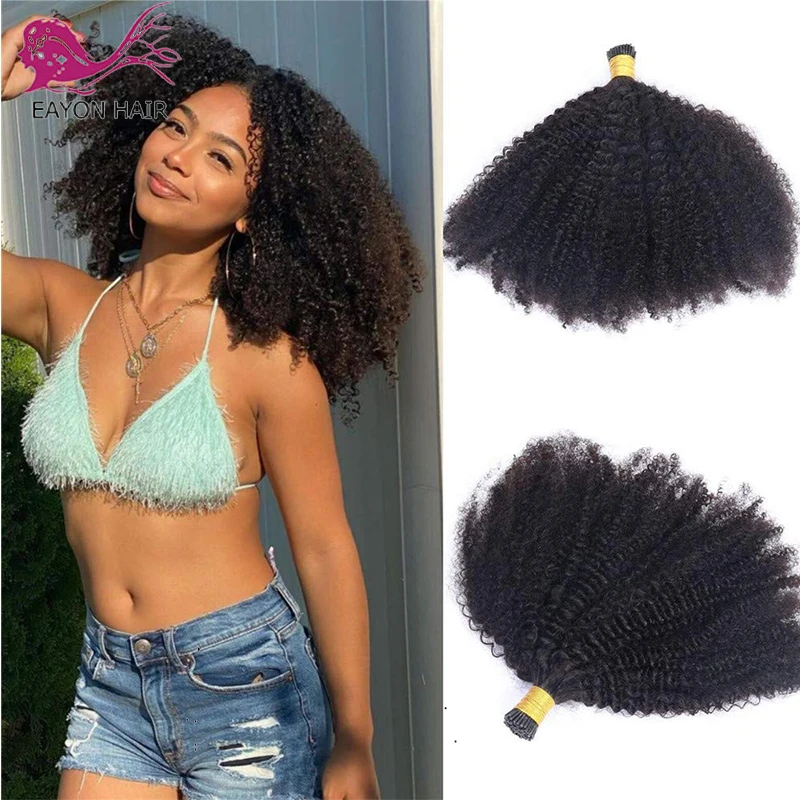 

Brazilian Kinky Curly I Tip Hair Extensions For Black Women Microlinks Human Hair Bundles Fusion Keratin Bonded Curly Hair