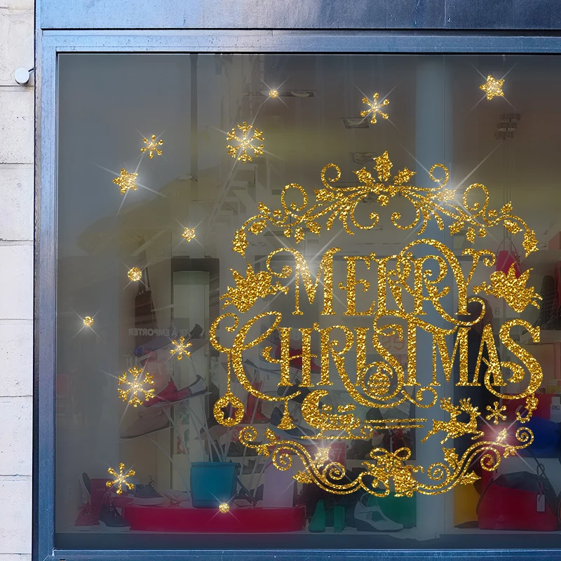 

[SHIJUEHEZI] Merry Christmas Window Stickers DIY Festival Wall Decals for Living Room Shop Glass New Year Home Decoration