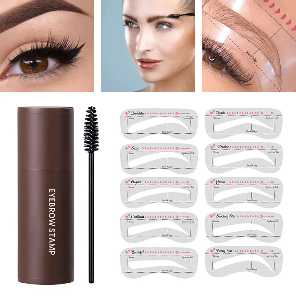 

New Brow Stamp Kit Reusable Head Eyebrow Powder Stencil Kit Makeup Shadow Stick One Step Eyebrow Shaping Long Lasting Stamp Kit