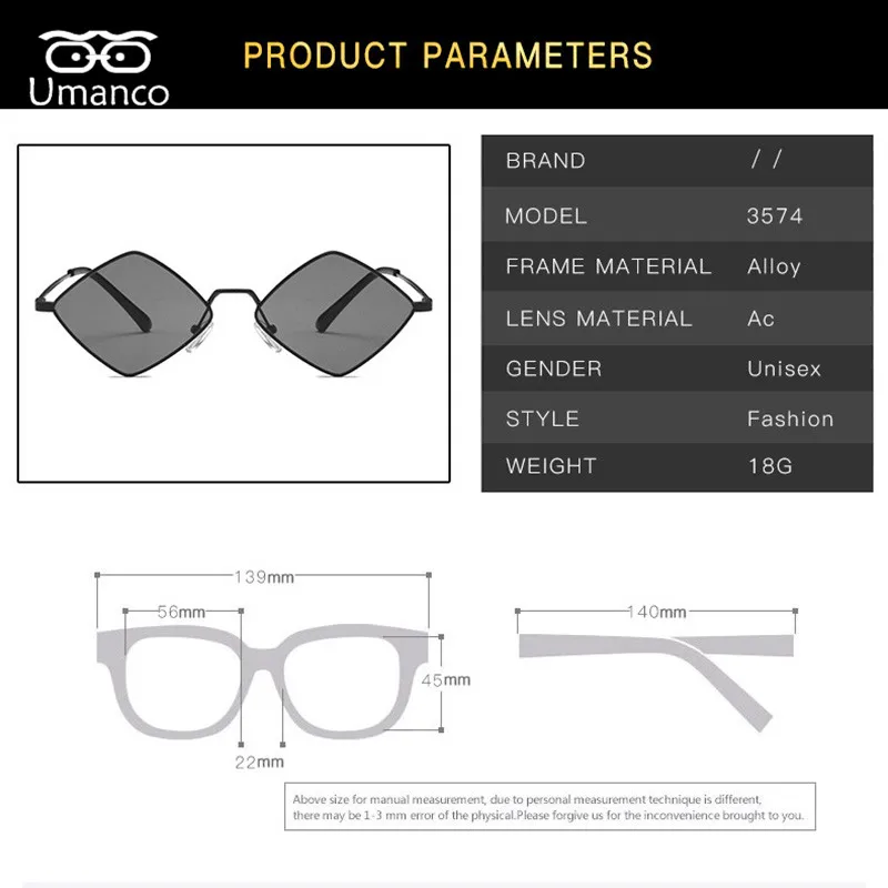 Umanco 2019 Хит трендовые стимпанк Алмазная форма солнцезащитные очки для женщин и