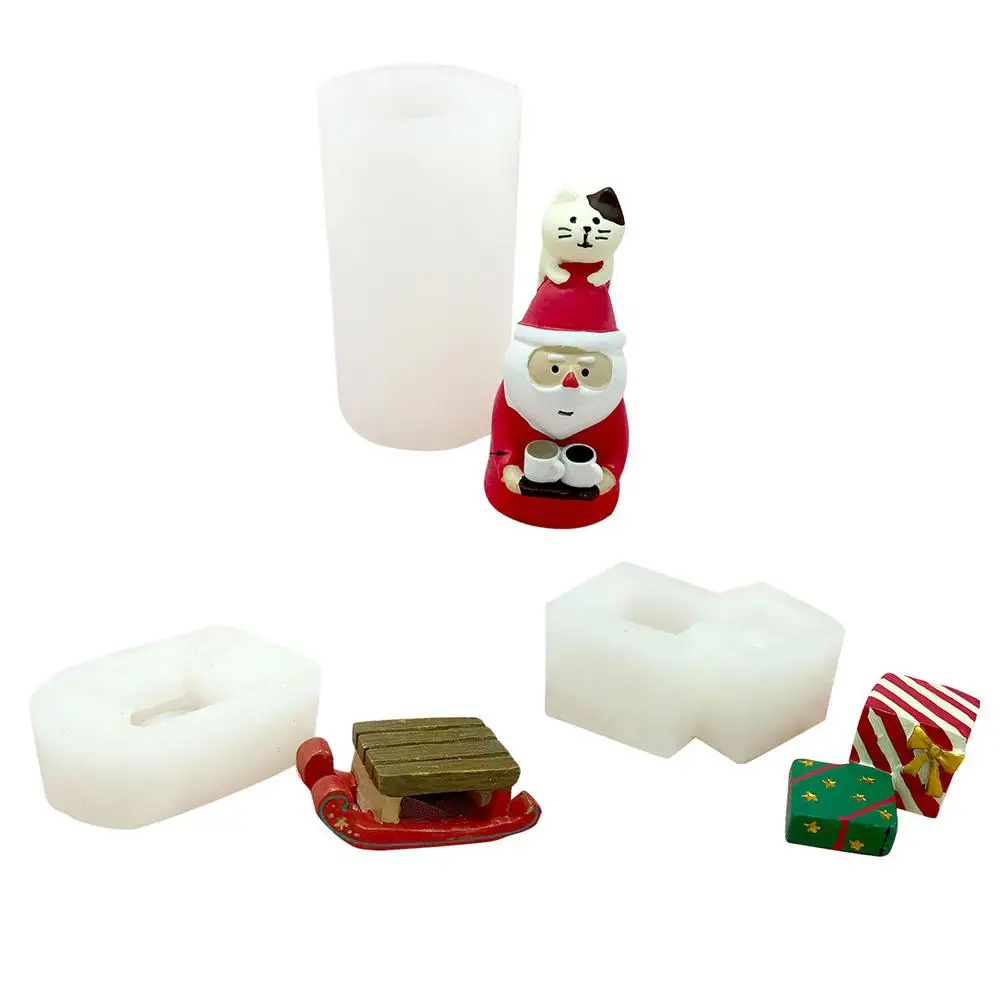 

Christmas Candle Molds DIY Elderly Santa Claus Gift Box Tree Sleigh Silicone Mold Chocolate Cake Baking Decoration Mold