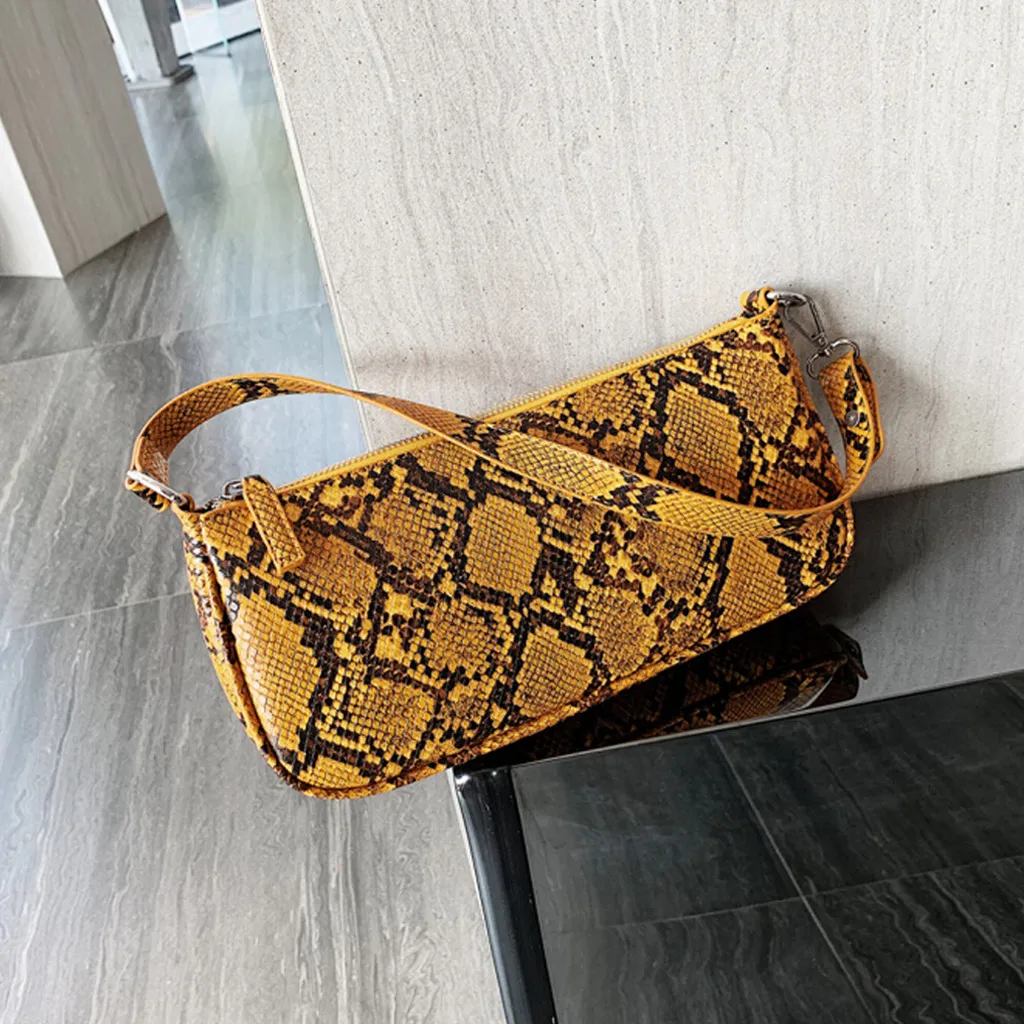 Женская сумка на плечо с застежкой липучкой в стиле ретро принтом змеиной кожи
