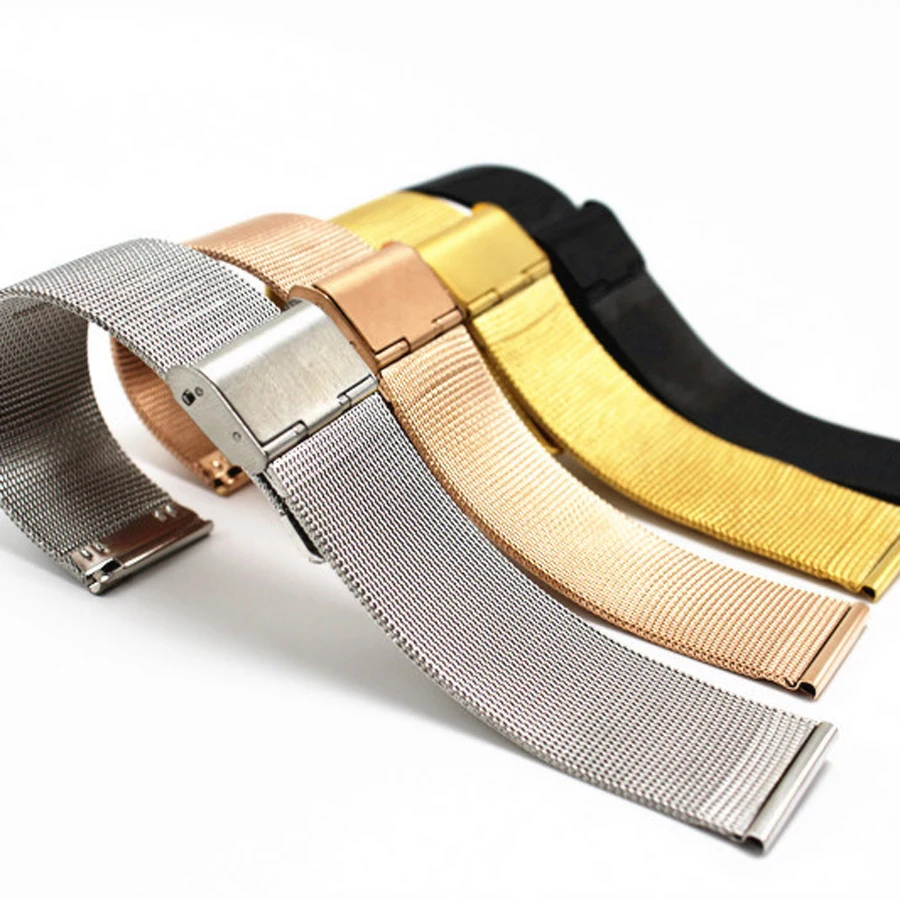 Ультра тонкий сетчатый Браслет из нержавеющей стали браслет для часов 16 мм 18 20 22 24