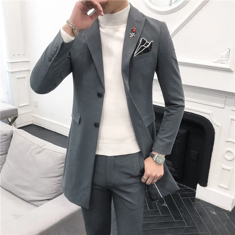 (Пиджак + брюки) 2021 мужской костюм официальный комплект модный приталенный с лацканами стильный Блейзер на пуговицах с карманами Свадебный ...